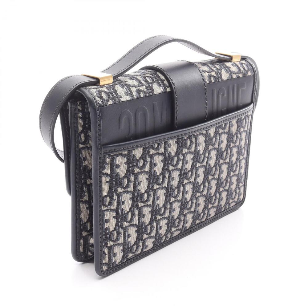 Dior MONTAIGNE Oblique Jacquard Shoulder Bag Canvas Leather Navy Blue Beige - Picture 2 of 6